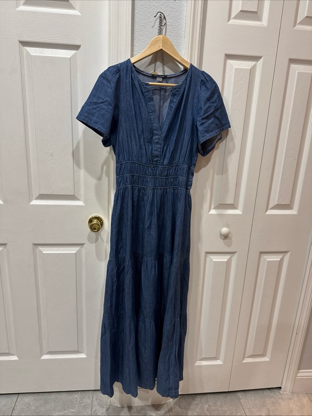 Tommy Hilfiger Denim-Blue V-Neck Maxi Dress